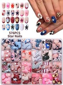 1 Box Of Short Oval French-Style Press-On Acrylic Nail Tips-Designed Specifically For Short Nails. - Multicolor - View 1