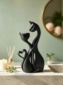 Abstract Couple Cat Figurine, Art Resin Style Cat Statue With Heart Detail, Decorative Animal Sculpture For Tabletop Living Room Bedroom Office Shelf Home Decor, Assorted Solid Colors - Multiple Styles - View 12