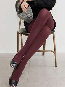 1 Pair Vintage Burgundy Solid Matte High Elasticity Anti-Snag Slimming Versatile Leggings Tights Socks For Women, Suitable For All Seasons, Daily Wear, Holiday Party Styling - Multicolor - View 3