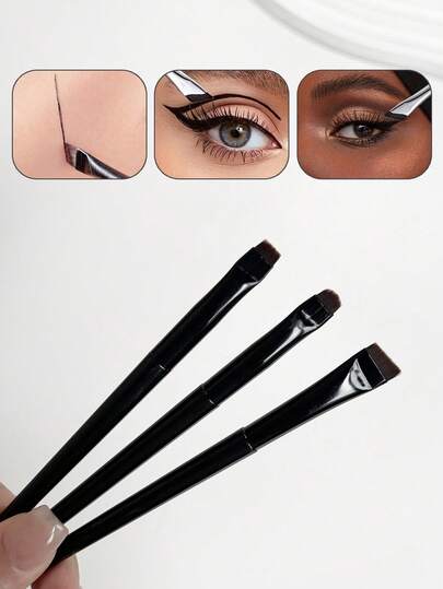3PCS Multi-Color Nail Art Brushes Makeup Brushes Angled Brush Head Precise Line Drawing French Line Eyeliner Brush Rose Gold Handle Pink White Black Handle Nail Art Makeup Salon Home Use Painting Tools