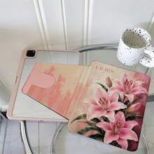 1件復古粉色百合花旋轉書本式平板保護殼，相容 A16 2025、Galaxy Tab S9 FE/S8 Plus/S7/S10、Pad、MatePad、Pad、Honor Pad、Xiaoxin Pad - 彩色 - 查看 3