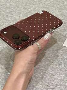 Elegant Premium Deep Cherry Wine Red Polka Dot Ins Korean Style Phone Case For IPhone 17, 18 Pro, 18 Pro Max, 16 Pro, 17 Pro Max Full Coverage Protective Cover - Multicolor - View 5