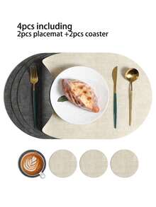 1/2/4/8pcs Dual-Color Fabric Texture Leather Placemats, Washable Heat-Resistant Coasters, Wipe Clean Faux Leather Placemats, Non-Slip Waterproof For Indoor And Outdoor Use - Multicolor - View 13