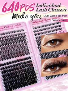 4-In-1 False Eyelash Set, Includes Tweezers And Eyelash Brush, Suitable For Beginners DIY Multiple Eye Makeup, Segmented Eyelash Clusters, Large Capacity, Applicable For Daily/Cartoon/Cosplay/Cat Eye/Fox Eye Makeup - D+ - View 13