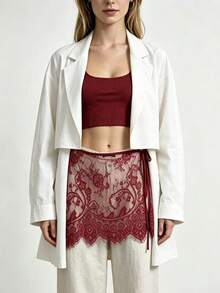 Layered Eyelash Lace High Waist Slimming Versatile Lace Skirt With Back Cutout, All Season - Multicolor - View 10