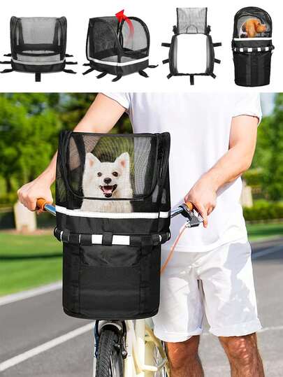 Detachable Full Zipper Dog Bicycle Basket Cover, Cat Supplies, Easy To Put In And Take Out, Breathable Mesh, Pet Outdoor Basket Bag, Dog Supplies, Foldable Small Cat And Dog Carrier Bag, Removable Bicycle Front Handlebar Basket With Front Pocket, Dog , Cat , Dog Cage