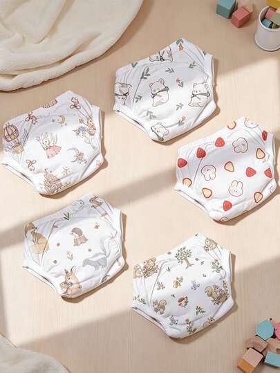 Baby Toilet Training Pants, Breathable Cotton-Feel Fabric, Dry And Non-Stuffy, Washable, Cute Fruit And Animal Illustration, Unisex Toddler Potty Training Underwear