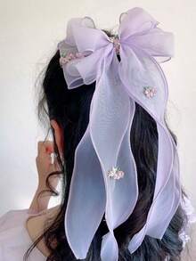 1件女孩甜美可愛網紗蝴蝶結半紮馬尾緞帶髮夾 - 蝴蝶結髮夾 - 查看 4