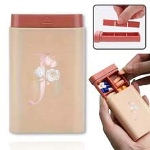Gold Letter Print Portable Pill Box, Multi-Compartment Sealed Medicine Storage Box, Compact Daily Pill Container, Suitable For Travel And Daily Use - Multicolor - View 24