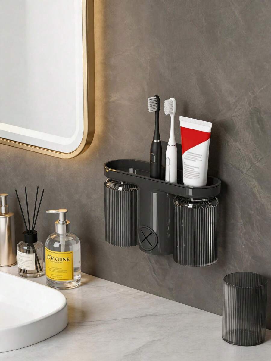 1pc Multifunctional Integrated Bathroom Towel Toothbrush Toothpaste Cup Holder, Heat-Resistant Wall-Mounted Bathroom Storage Rack, Home Drainage Organizer Rack, Suitable For Toilet Bathroom - Multicolor - View 1
