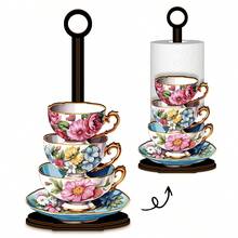 This Kitchen Paper Towel Holder Features A Stylish Teacup Pattern, Can Also Be Used As A Bathroom Toilet Paper Holder, And Is Suitable As A Decoration For Afternoon Tea Gatherings, As Well As For Use In The Kitchen, Living Room And Other Areas. - Multicolor - View 5