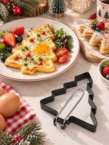 1 khuôn tạo hình trứng cây thông Noel, khuôn tạo hình bánh pancake ngày lễ có tay cầm gấp gọn, dụng cụ nấu bữa sáng cho trứng và trứng cuộn, đồ dùng bếp cho brunch ngày lễ - Nhiều màu - Xem 4