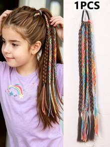 1pc Multi-Strand Braided Synthetic Ponytail Hair Extension With Elastic Hair Band, Long Square Braid Dreadlock Ponytail Hair Piece, Children's Holiday Party Costume Hair Accessory - Multicolor - View 16