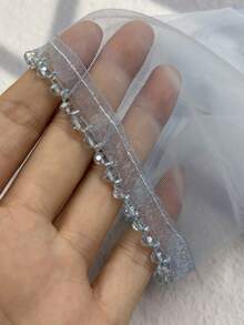 قطعة واحدة من بطانية الرأس المثلث من التول الأزرق الفاتح الناعم، إكسسوار شعر بطرحة قصيرة مزينة بحافة من الخرز الكريستالي، قطعة رأس للحفلات والمهرجانات - أزرق فاتح - مشاهدة 7