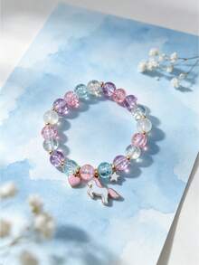 1pc Unique Fashion Firecracker Crystal Beaded Bracelet, Girls Friendship Bracelet With Unicorn, Star, Moon, Cloud, Flower Charms (Random Style) - Multicolor - View 3