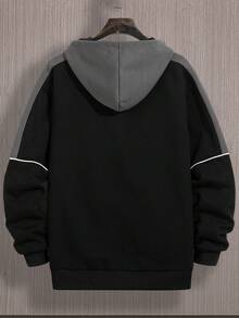 男士美式風秋冬拼接色字母印花運動衫 - 黑色 - 查看 3
