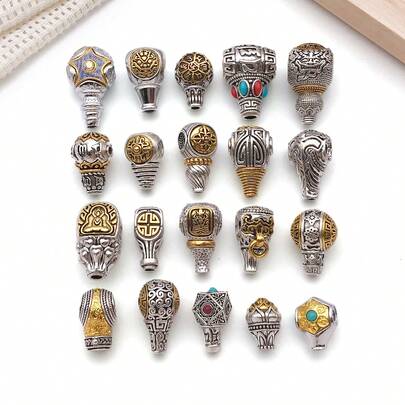 2pcs Buddha Head Pendant Dual-Color Alloy Inlaid Turquoise Beads, DIY Jewelry Making Handmade Prayer Beads Bracelet Craft Accessories