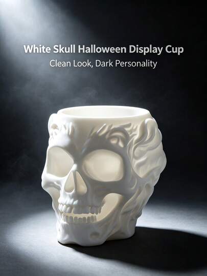 1 pieza Soporte para brochas de maquillaje con forma de calavera, taza de almacenamiento de tocador de estilo gótico de plástico mate, puede sostener lápiz labial y brocha de máscara, decoración de escritorio para Halloween