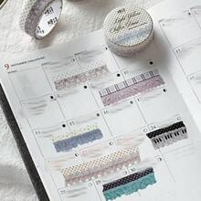 Pita Washi Renda Bergelombang, Motif Polkadot & Papan Ketik Piano, Pita Perekat Dekoratif Bergaya Vintage untuk Jurnal, Scrapbooking & Hiasan Album - A - View 5