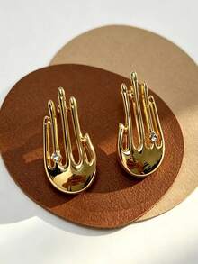 1 Pair European And American Geometric Asymmetrical Rhinestone Hand Gesture Stud Earrings For Women - Multicolor - View 4