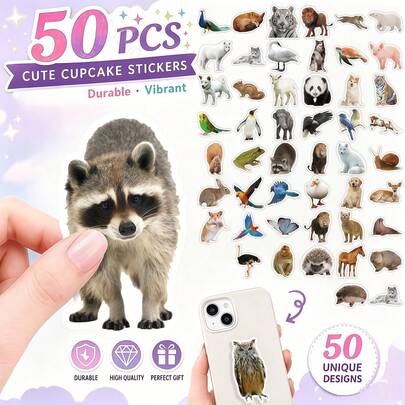 50pcs Funny Cat Food Expression Aesthetic Label Doodle Stickers, Cute Cartoon Aesthetic Label Sticker Pack, Suitable For Scrapbooking, Holiday Gifts, Party Rewards Encouragement Stickers