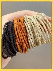 50pcs/20pcs/10pcs/1pc High Elastic Polyester Spiral Woven Material Morandi Macaron Multicolor Solid Color No Pattern Minimalist Basic Style High Elasticity Durable Hair Ties Not Easy To Break Not Damaging Hair Thin Hair Bands For Girls Students Daily Commute Hair Styling - Color: Random - View 10