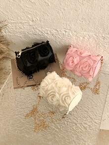 Girls' 3D Mesh Rose Cylinder Small Bag, Sweet Floral Chain Crossbody Purse, Decorative Coin Purse For Little Girls - A - View 1