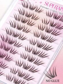60pcs Brown Self-Adhesive False Eyelash Clusters, Cartoon Style, Press-On Eyelash Clusters, Suitable For Beginners, Reusable, Natural Look, Suitable For All Occasions, Glue-Free False Eyelashes - C - View 6