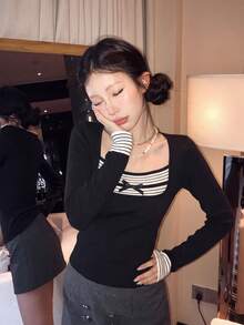 Women's Sexy Bowknot Decor Long Sleeve Sweater - Black - View 2
