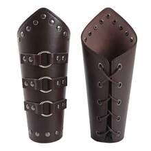 1 Pair Medieval Leather Bracers Men Women Universal Retro PU Leather Viking Warrior Armor Rivet Buckle Strap Design Halloween LARP Cosplay Props - Multicolor - View 3