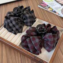 1pc Women's 14cm/5.51in Solid Color Plaid Loose Bow Hair Clip, Elegant Fashion Claw Clip, Suitable For Daily Use - Multicolor - View 4