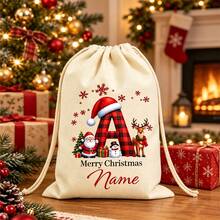 Custom Initial Christmas Drawstring Backpack, Personalized Canvas Gift Bag, Christmas Letters Holiday Storage Sack, Customized Multipurpose Bag For Christmas Decorations, Customizable Name Festive Party Supplies, Christmas Gift For Family Friends - Style B - View 4