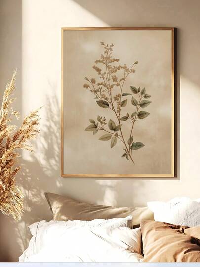 1pc Delicate Botanical Branch Illustration Poster, Vintage Flower Wall Art, Green Watercolor Leaf Branch Print, Bedroom Decor,LivingRoom Decor,Dorm Decor,Kitchen Art,Wall Arts,Wall Decor,Home Decor,Room Decor, Canvas Wall Art, Posters,Optional Frame