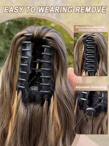 HEYPINK Ombre Colored Claw Ponytail Extension Hair Accessory 24 Inches Long Natural Water Wave Heat-Resistant Fiber Synthetic Ponytail Wig, Suitable For Women's Daily Use - Black Brown - View 7