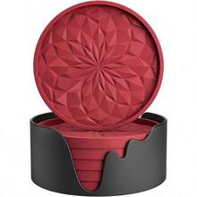 6pcs/1pc Thick Solid Color Minimalist Silicone Round Coasters With Holder, Anti-Slip & Heat-Resistant Drink Coasters, Table Protection Mats, Suitable For Kitchen, Dining Table, Cafe, Picnic, Holiday & Birthday Party, Home Decor - Multicolor - View 9