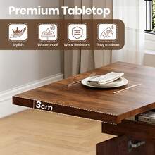 Extendable Dining Table And Chairs Set Of 6, Rectangular Dining Table With Storage Rack And Padded Chairs, Durable Dining Furniture Set Suitable For Dining Room And Kitchen - Brown Table + Beige PU Chair - View 8