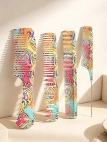 4/3/2/1pc Colorful Paisley Print Hair Comb Set, Professional Hair Styling Combs For Women, Anti-Static Detangling Teasing Comb With Steel Tail, Portable Hairdressing Tool For Salon & Daily Use - Multicolor - View 1
