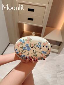 Moonlit Eve Bag 1pc Exquisite Floral Embroidered Pattern Fabric Mini Handbag, Vintage Evening Party Style, Suitable For Cheongsam, Ideal For Banquets, Balls, Parties And Other Occasions - Gold - View 4