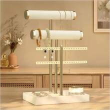 1pc 3-Tier Detachable T-Shaped Beige Velvet Bracelet Display Stand - Bracelet, Necklace, Earring, Ring Jewelry Storage Rack, Unique Mother's Day Gift For Women, Jewelry Box - Multicolor - View 2