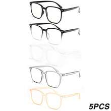 5pcs Rectangular Reading Glasses, Classic Large Frame, Fashion Matte Finish, Unique Rivet Detail, Premium Metal Hinge - Black + Black & White + Transparent + Translucent Grey + Translucent Tea - View 11