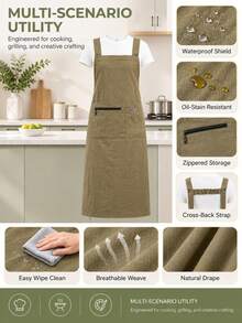 1pc Long Apron For Women, Lightweight And Breathable, Multi-Functional Pocket Design, Dedicated Phone Pocket, Kitchen Cooking Protection, Suitable For Kitchen Cooking, Restaurant, Party Gathering, Gift For Family - Multicolor - View 4