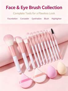 16 Pcs Professional Makeup Brush Set, Foundation Brush, Blush Brush, Eyeshadow Brush, Eyebrow Brush, Contour Brush, Powder Brush, Complete Makeup Tools Kit, Travel Essential Pink - Pink - View 3
