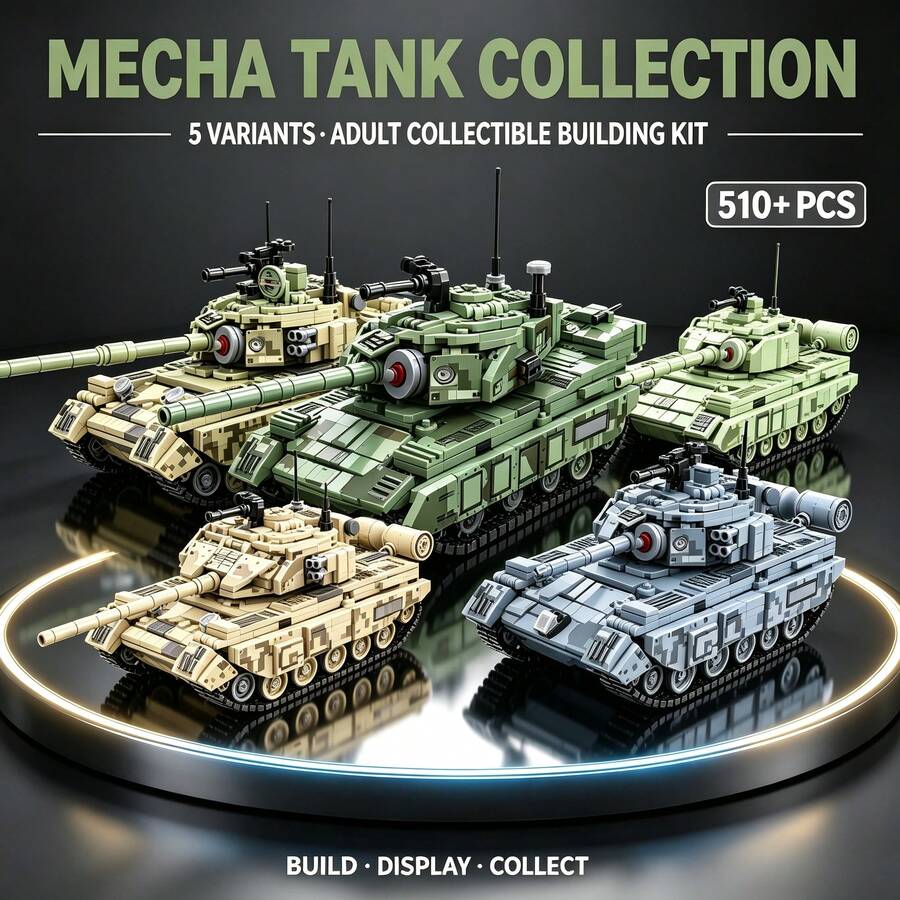 Mecha Tank Assembly Model, 5-Piece Adult Collection Set, 510+ Pieces, Includes Turret, Barrel And Tracks, Suitable For Halloween, Christmas, Thanksgiving And Birthday Gifts For Hobby Collectors - Multicolor - View 1