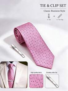 1 Set Pink Tone Men's Fashion Casual Minimalist Versatile Premium Collar Tie Clip Accessory, Suitable For Wedding Party, Banquet Evening, Family Gathering - 1 - View 1