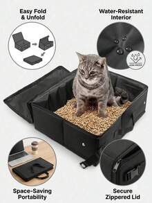 Portable Cat Travel Litter Box With Lid, Handle, Standard Foldable Litter Tray, Suitable For Cats, Lightweight Cat Litter Box, Essential For Travel Cats And Kittens - one-size - View 6