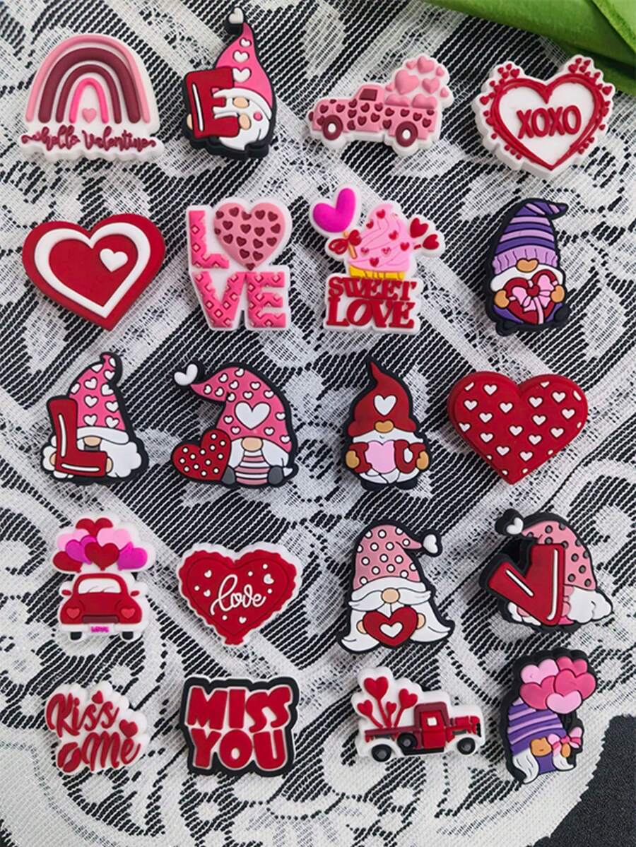 20PCS Sweet Love Heartbeat Shoe Charms, Romantic Heart Shapes, Decor For Shoes & Bags - Multicolor - View 1