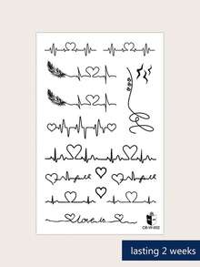 1pc Herbal Juice Semi-Permanent Magic Tattoo Sticker, Feather Heart ECG Pattern, Long-Lasting 14 Days, Non-Fading, Non-Reflective, Temporary Tattoo Sticker For Arm, Waist, Abdomen And Body - Blue - View 5