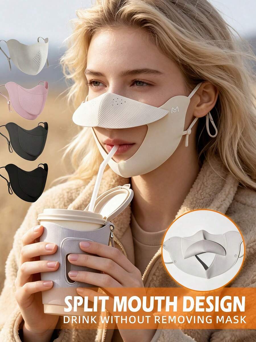 Ice Silk Sun Protection Face Mask With Open Design For Easy Drinking, Summer UV Protection Face Mask, Unisex Adult Thickened Version With Sun Protection And Strong Eye Protection, Suitable For Outdoor Cycling And Hiking