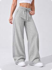 High Waist Wide Leg Sweatpants For Women Drawstring Casual Loose Fit Lounge Pants For Daily Wear Yoga Training And Home - Beige - View 2