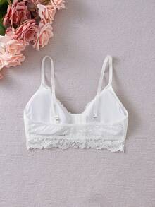 Women's Solid Color Lace Splicing Strap Front Closure Bra. - White - View 8